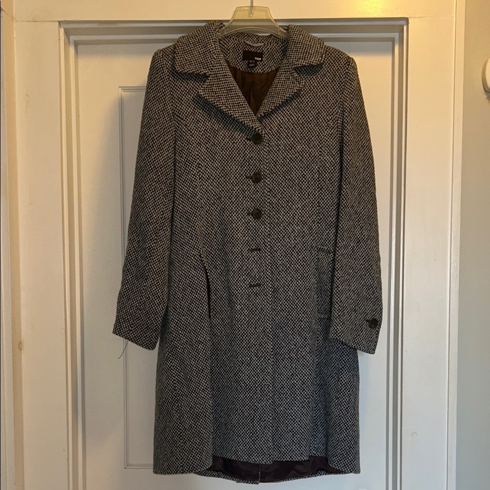H&M Women's Light Blue & Brown Winter Coat - Size 12 - Picture 1 of 11